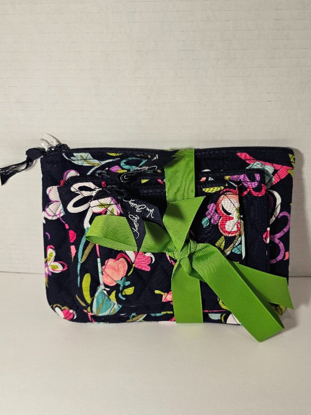 NWT Vera Bradley Cosmetic Trio Ribbons Makeup Bag Tote Duffel Purse Gym Pouch